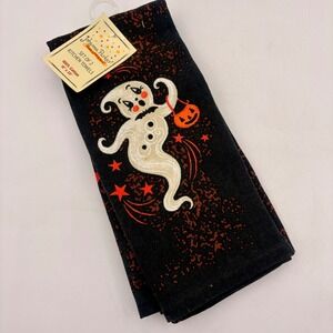 Johanna Parker Halloween Ghost Kitchen Towels Set of 2 Black Orange Cotton 18x28
